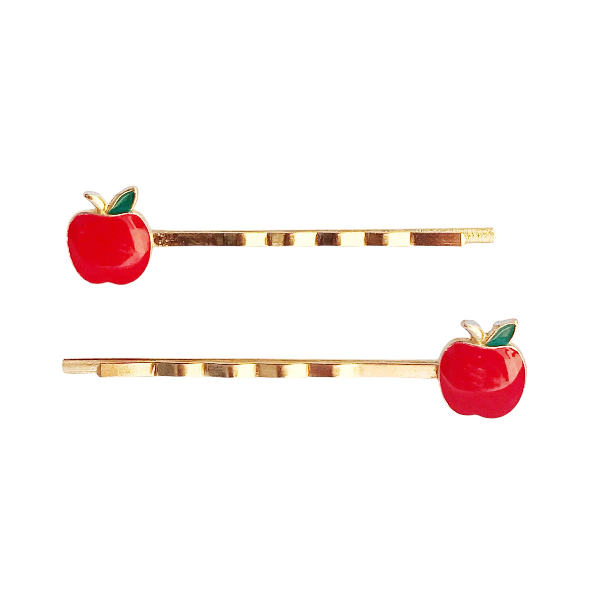 Red Apple Fruit Enamel Bobby Pins - Fun & Whimsical Hair Accessories