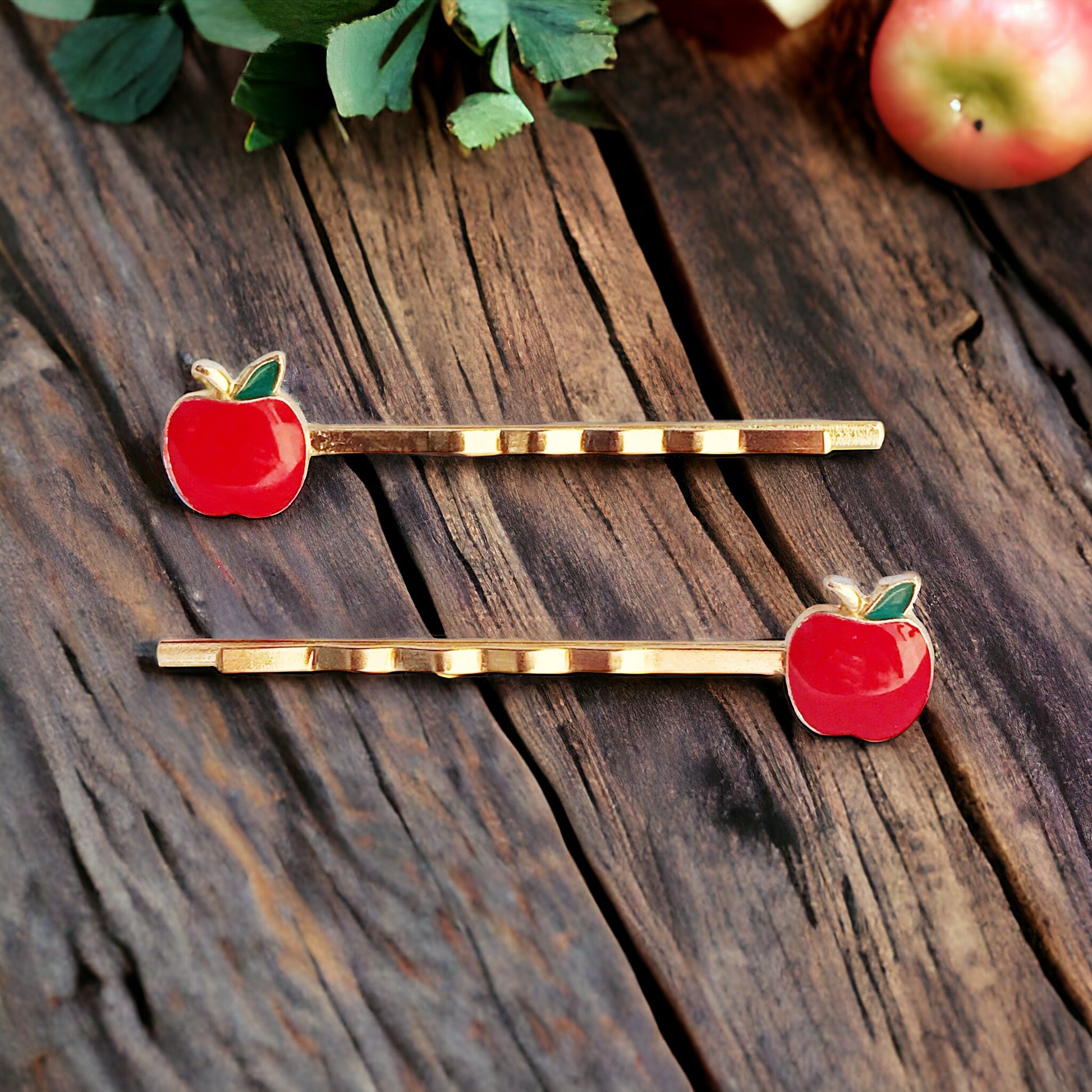 Red Apple Fruit Enamel Bobby Pins - Fun & Whimsical Hair Accessories