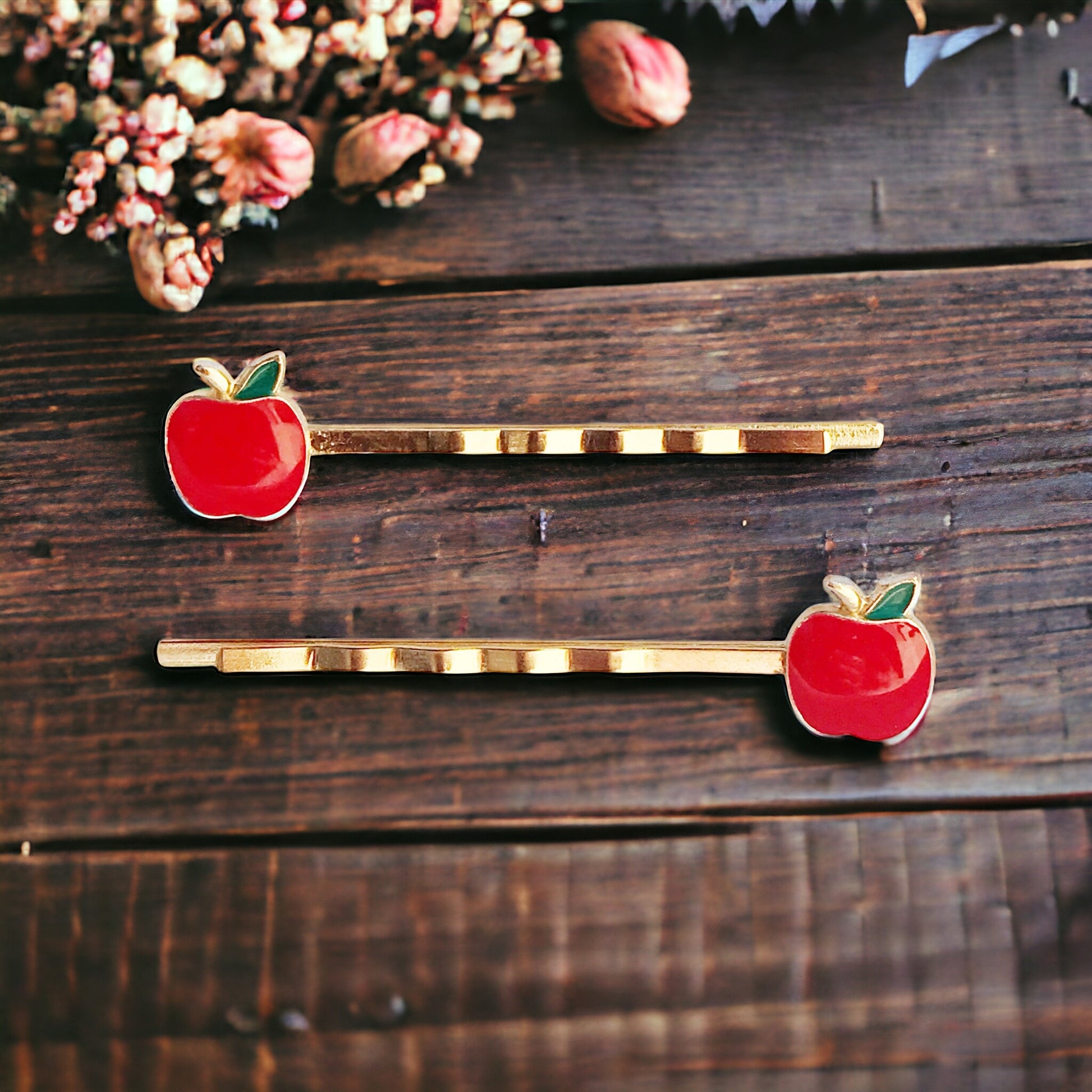 Red Apple Fruit Enamel Bobby Pins - Fun & Whimsical Hair Accessories