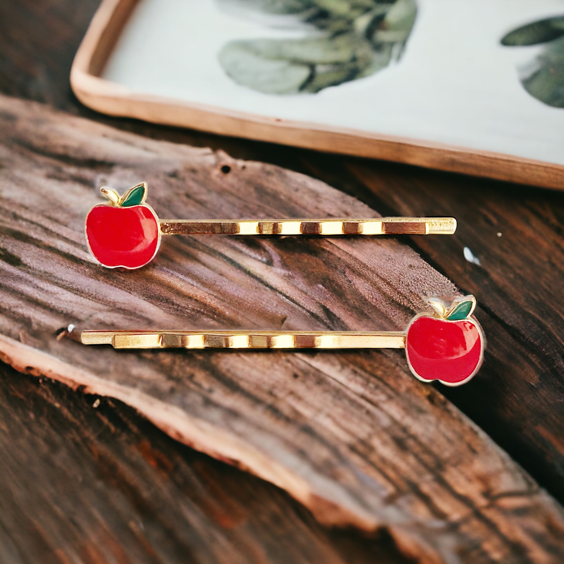 Red Apple Fruit Enamel Bobby Pins - Fun & Whimsical Hair Accessories