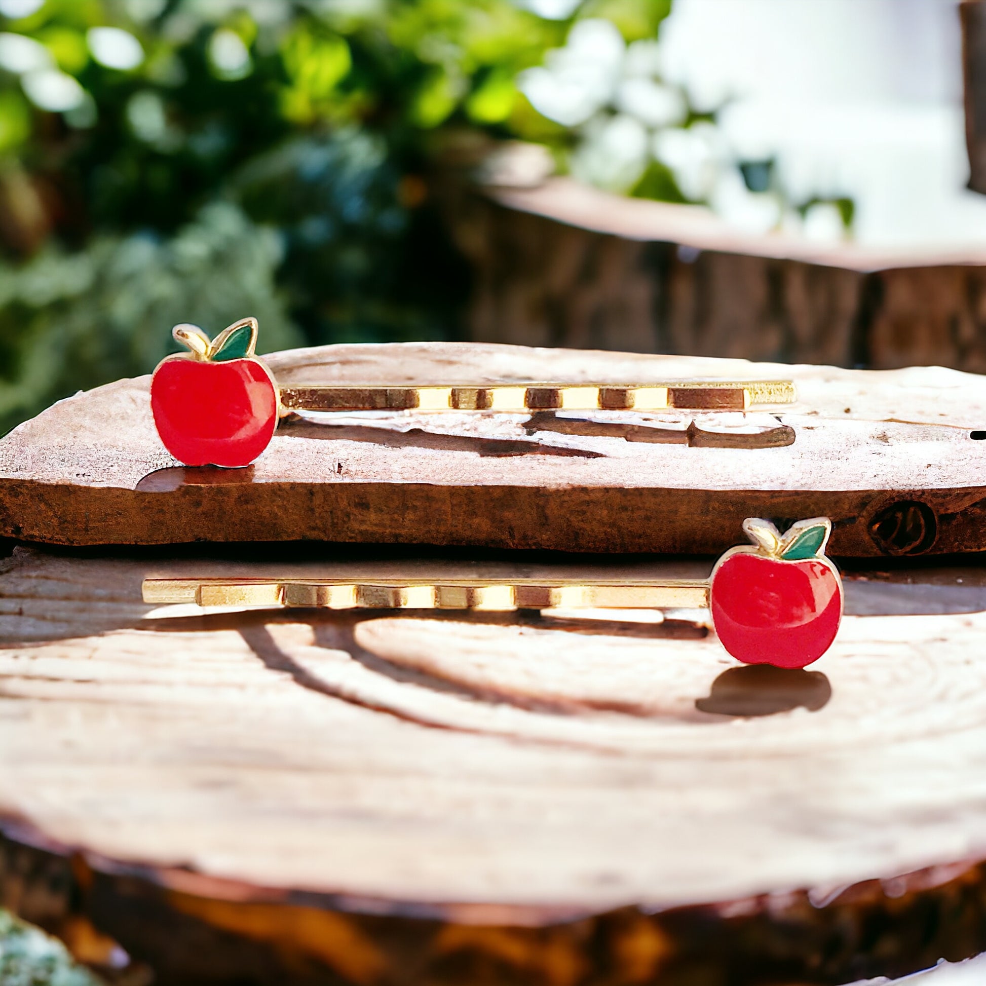 Red Apple Fruit Enamel Bobby Pins - Fun & Whimsical Hair Accessories