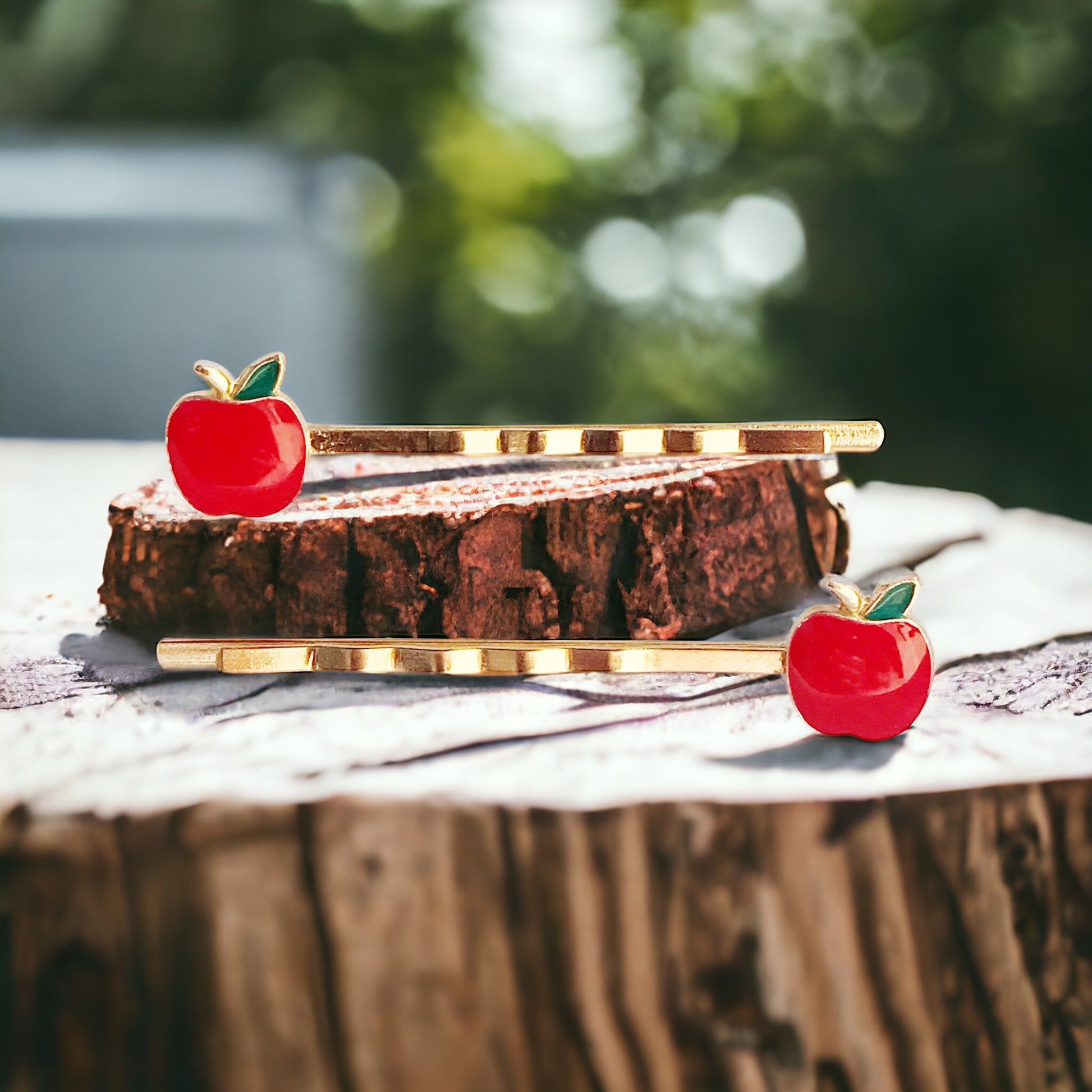 Red Apple Fruit Enamel Bobby Pins - Fun & Whimsical Hair Accessories
