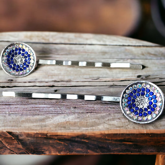 Blue Rhinestone Round Hair Pins - Decorative Bobby Pins for Women - Elegant Cobalt Blue Crystal Hair Accessory