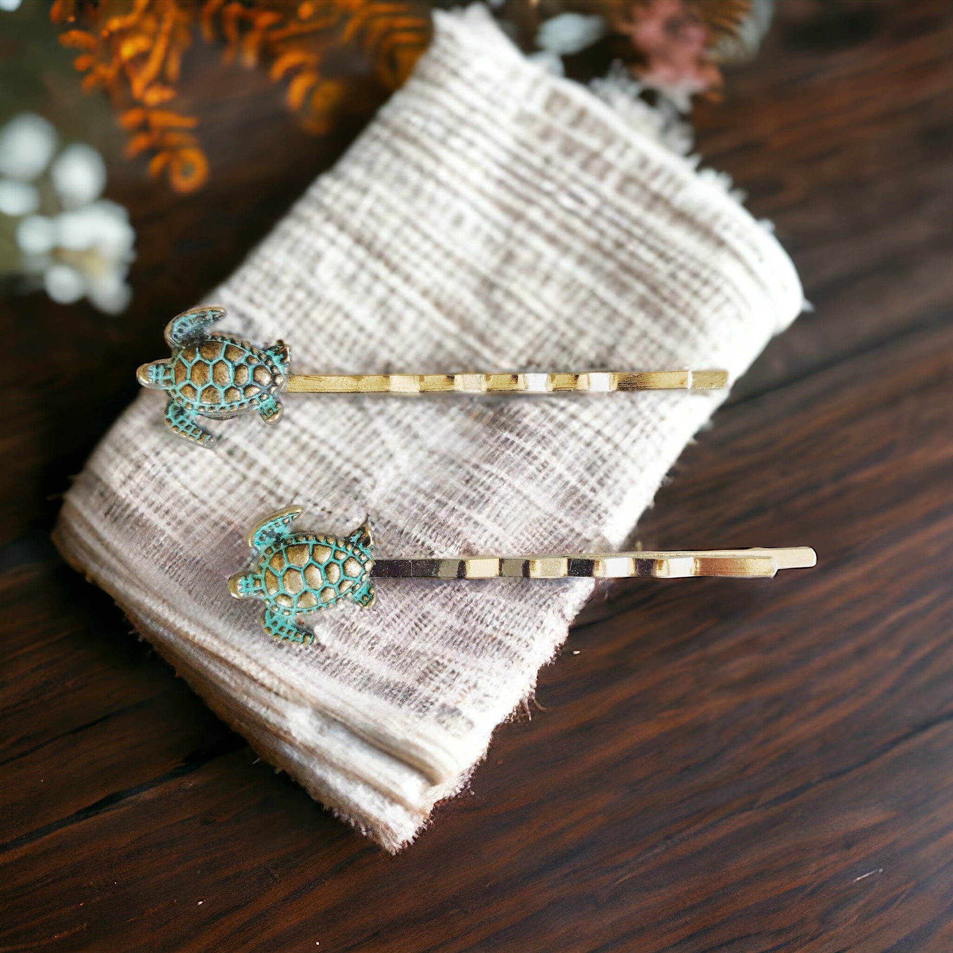 Patina Turtle Hair Pins: Stylish Coastal-Inspired Accessories