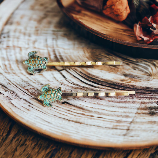 Patina Turtle Hair Pins: Stylish Coastal-Inspired Accessories