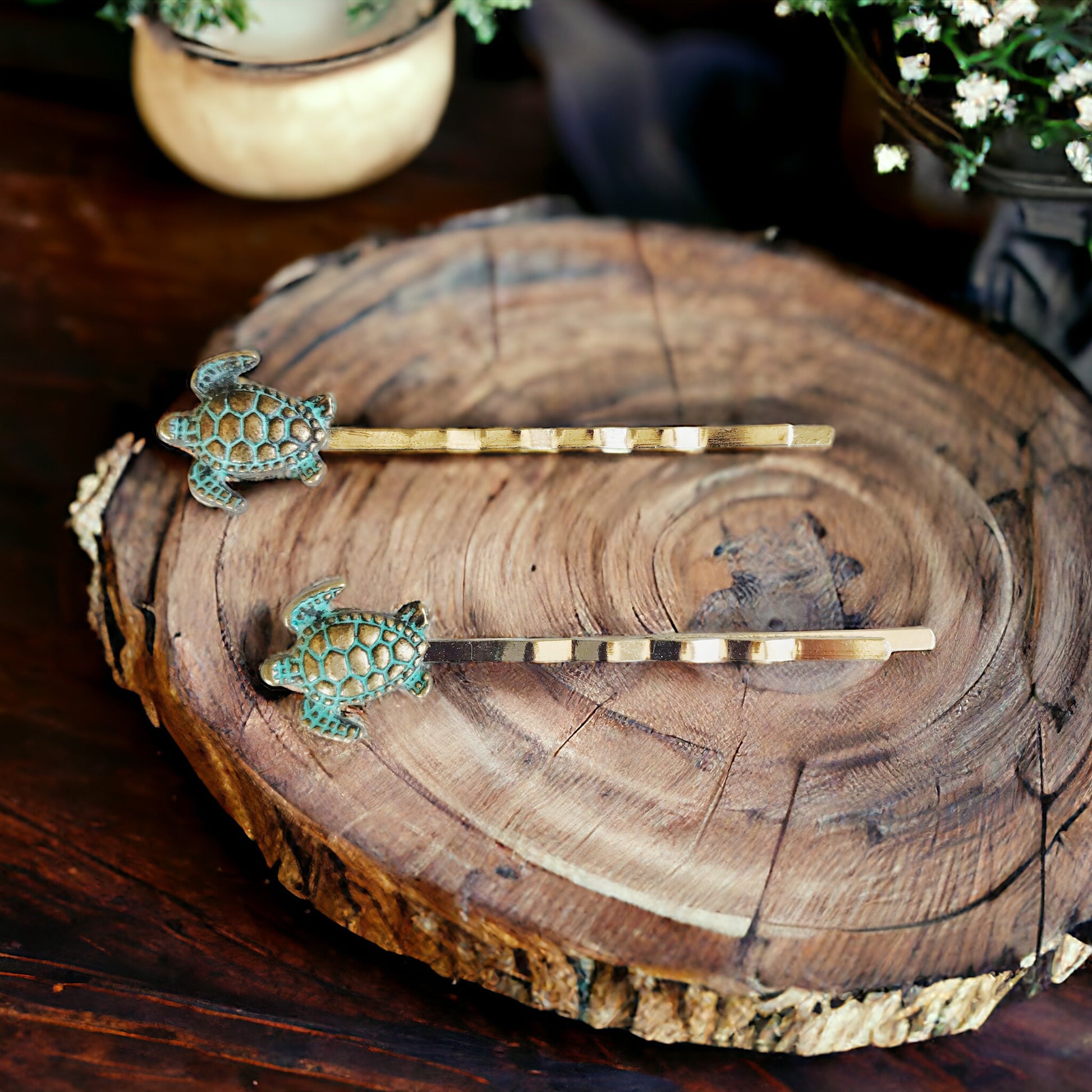 Patina Turtle Hair Pins: Stylish Coastal-Inspired Accessories
