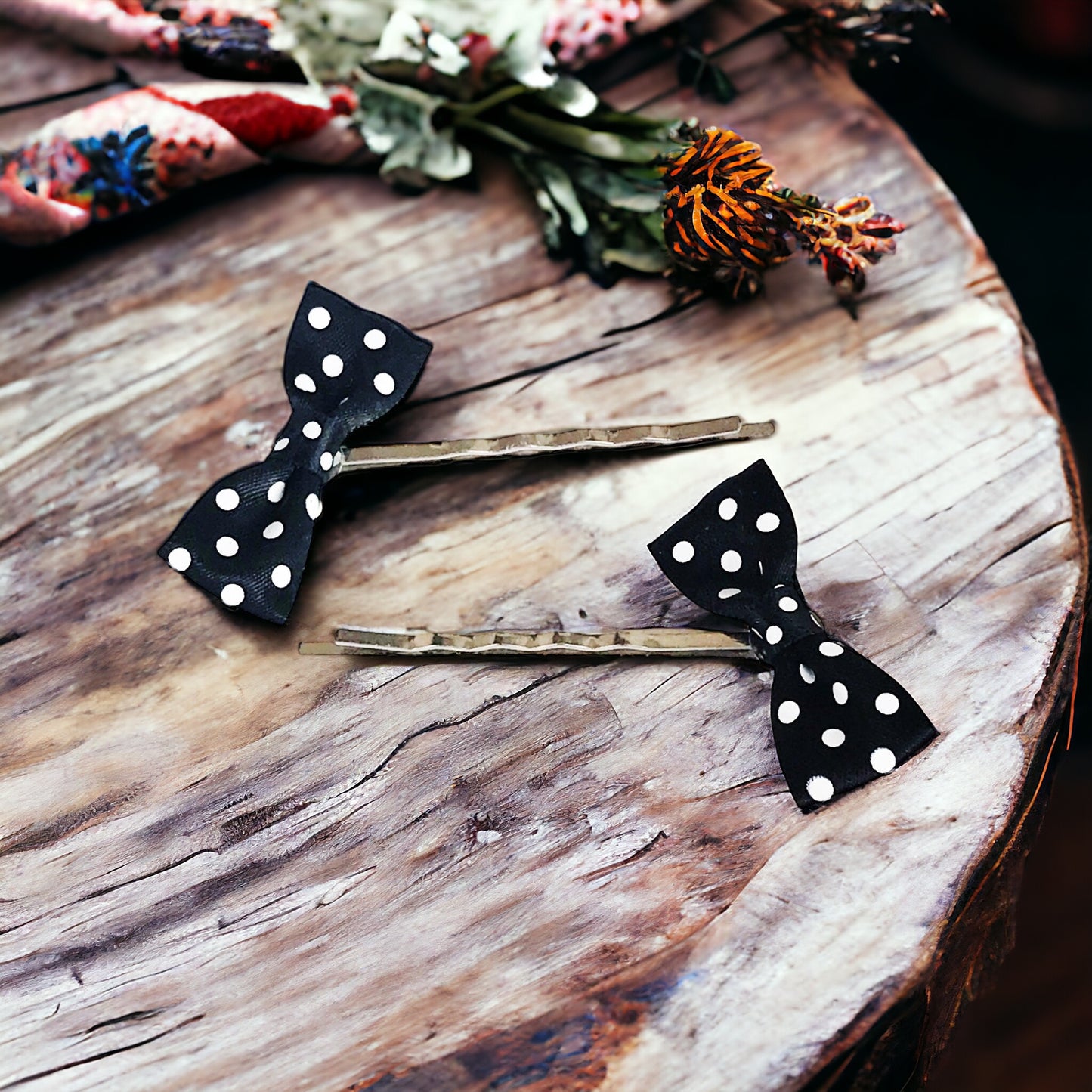 Black & White Polka Dot Bow Hair Pins - Chic & Playful Hair Accessories