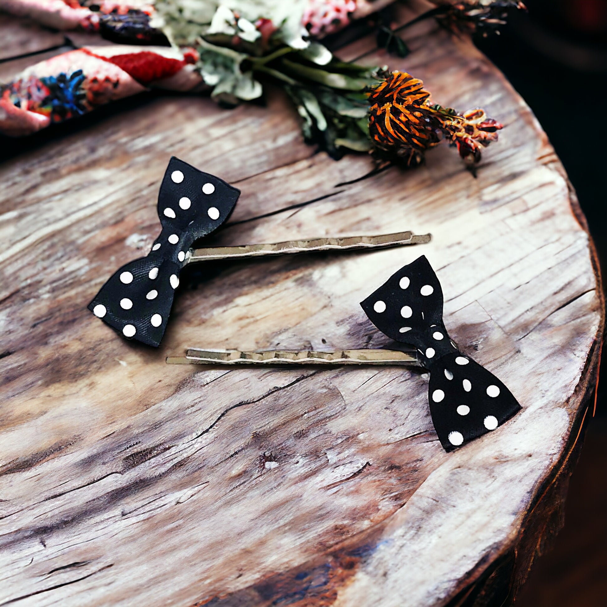 Black & White Polka Dot Bow Hair Pins - Chic & Playful Hair Accessories