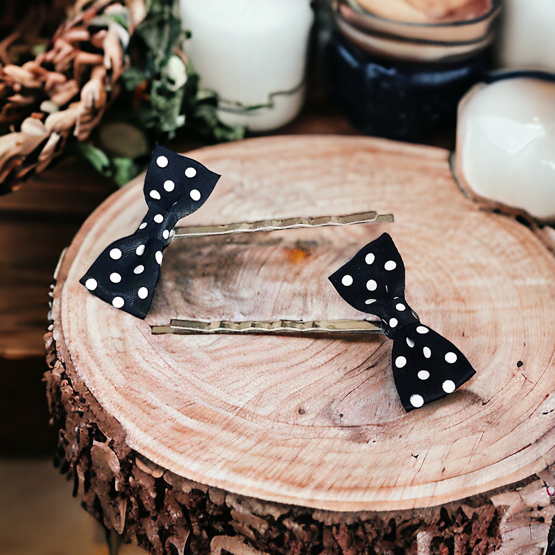 Black & White Polka Dot Bow Hair Pins - Chic & Playful Hair Accessories