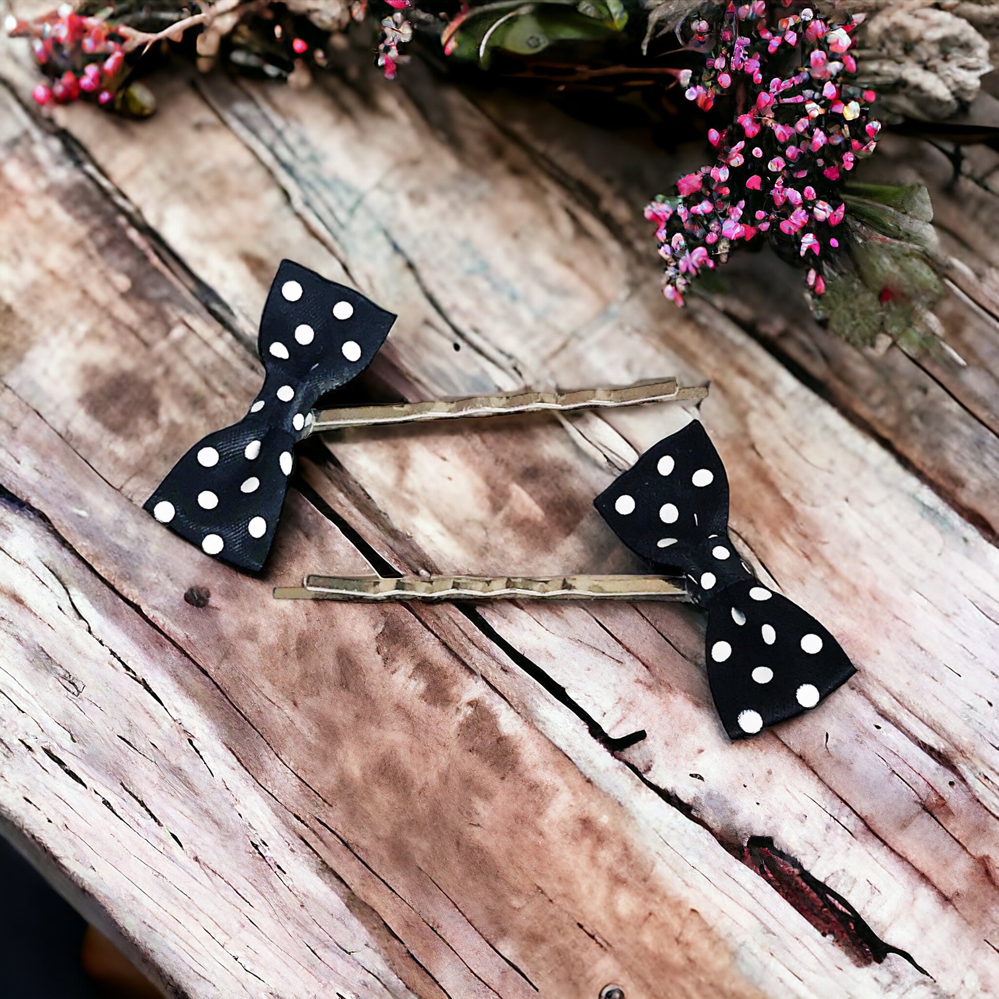 Black & White Polka Dot Bow Hair Pins - Chic & Playful Hair Accessories