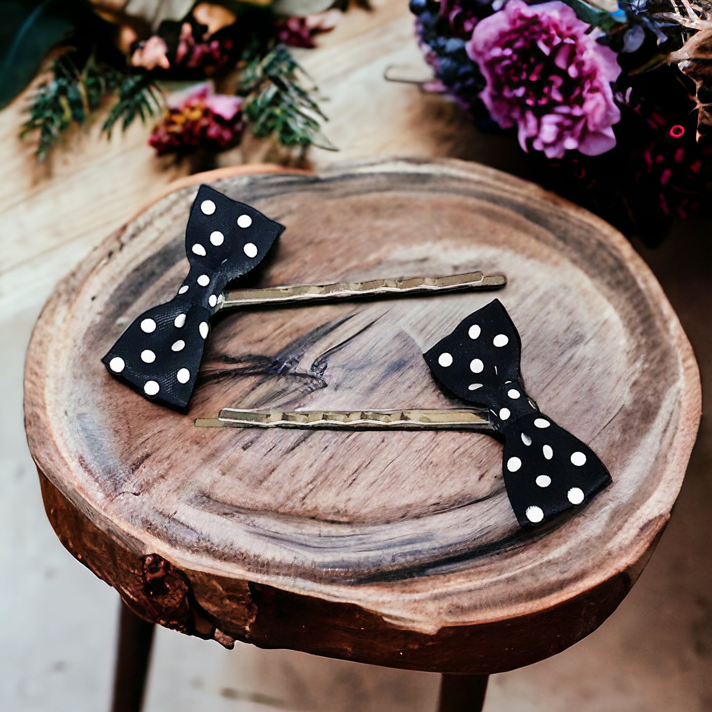 Black & White Polka Dot Bow Hair Pins - Chic & Playful Hair Accessories