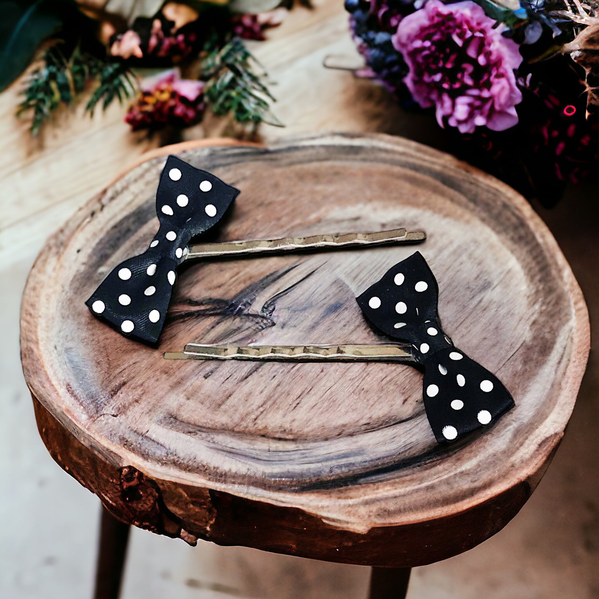 Black & White Polka Dot Bow Hair Pins - Chic & Playful Hair Accessories