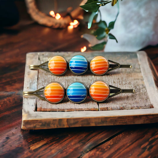 Orange & Blue Gradient Striped Hair Pins: Vibrant Accessories for Stylish Hairdos