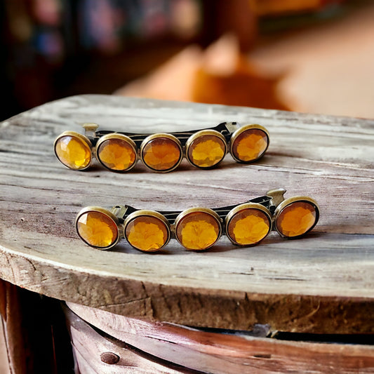 Brown Acrylic & Antiqued Brass Hair Clips: Vintage-Inspired Accessories