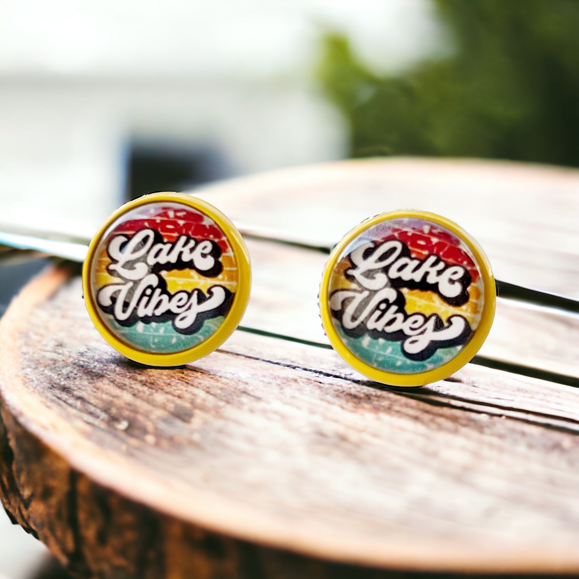 Yellow Stud Earrings with 'Lake Vibes' - Stylish & Vibrant Accessories