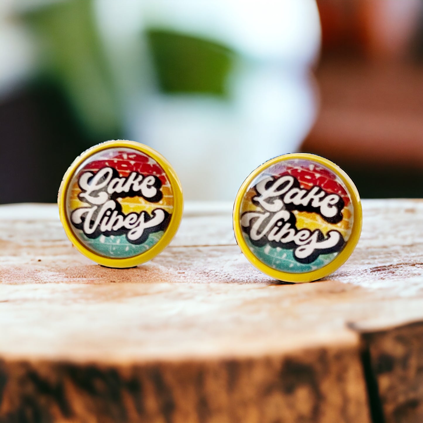 Yellow Stud Earrings with 'Lake Vibes' - Stylish & Vibrant Accessories