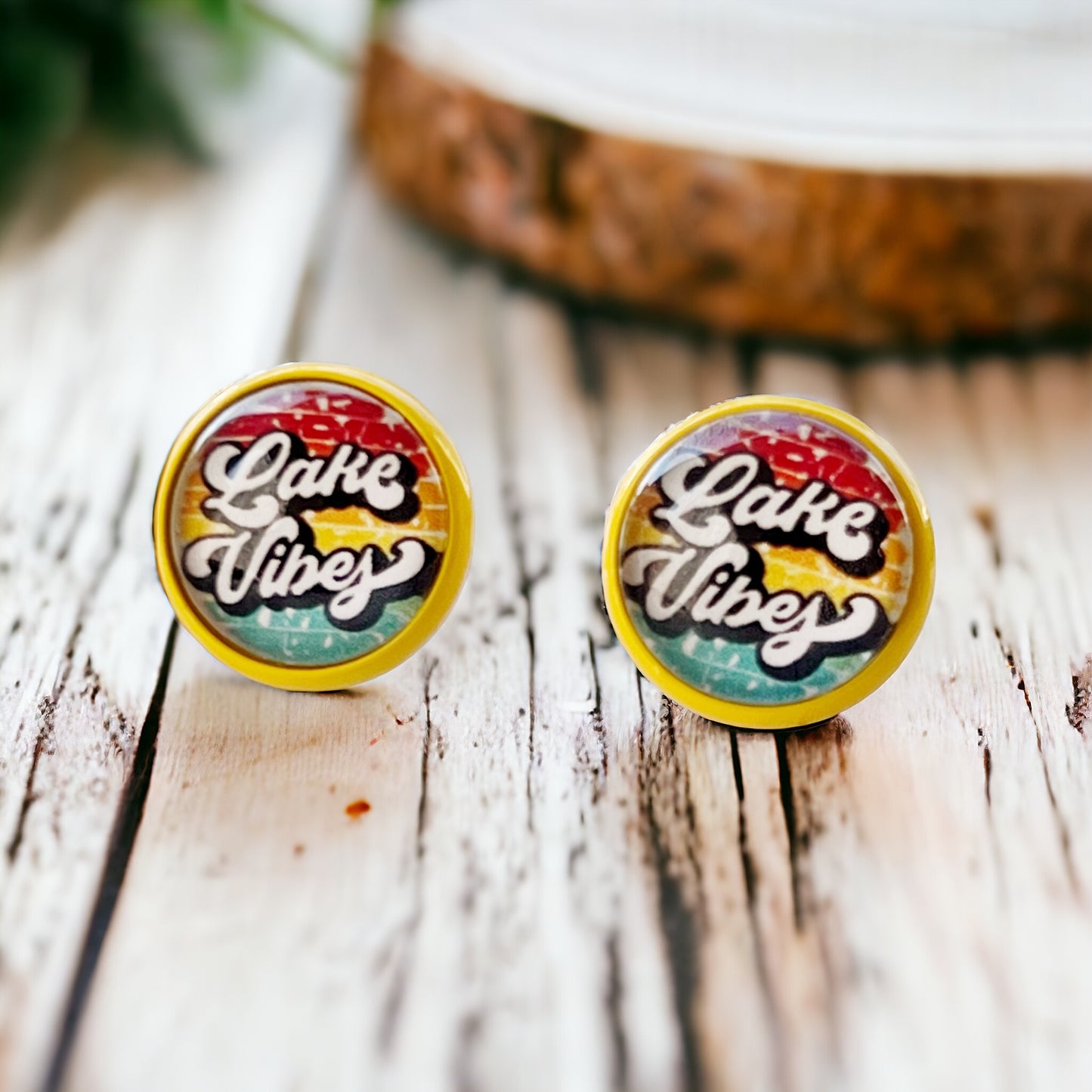 Yellow Stud Earrings with 'Lake Vibes' - Stylish & Vibrant Accessories