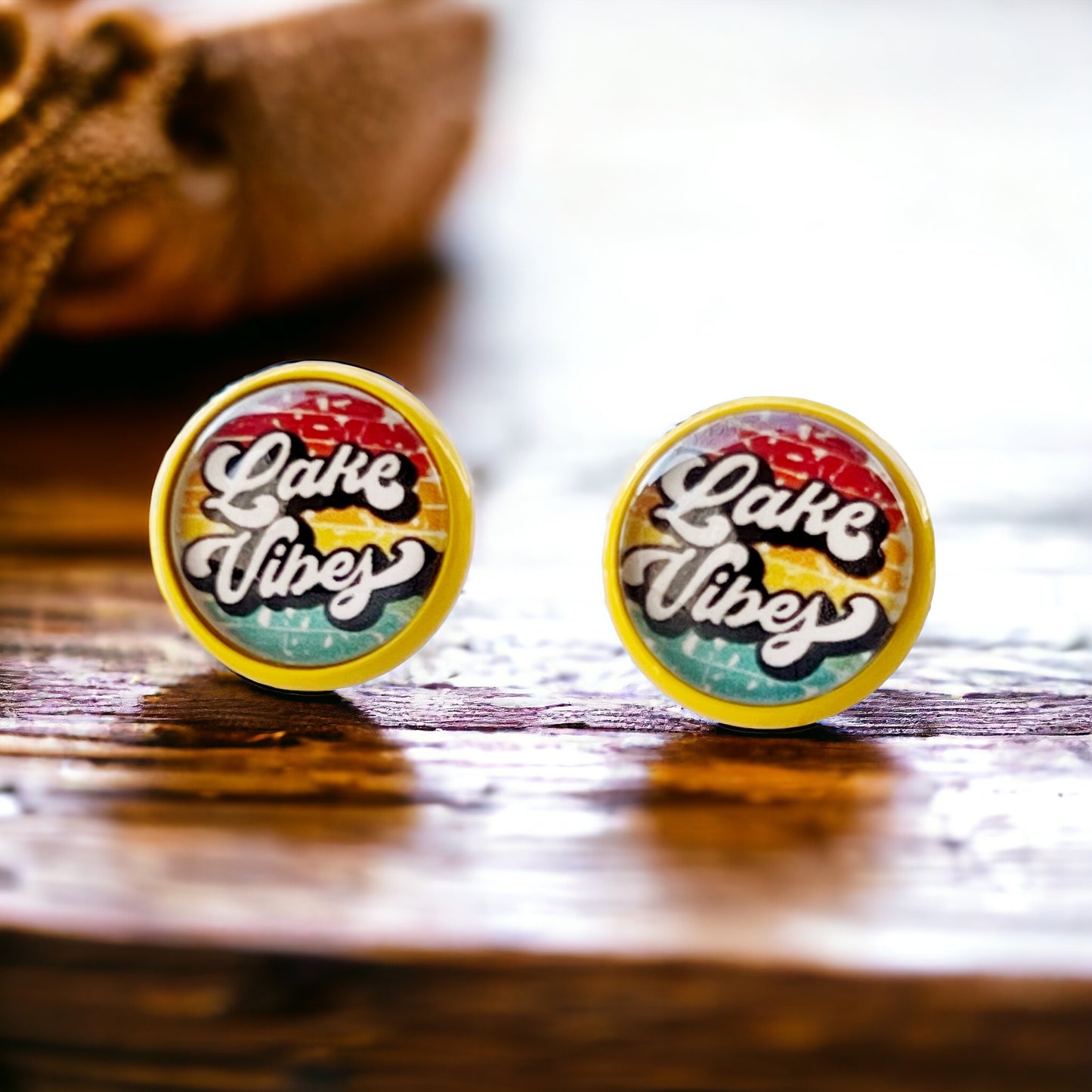 Yellow Stud Earrings with 'Lake Vibes' - Stylish & Vibrant Accessories