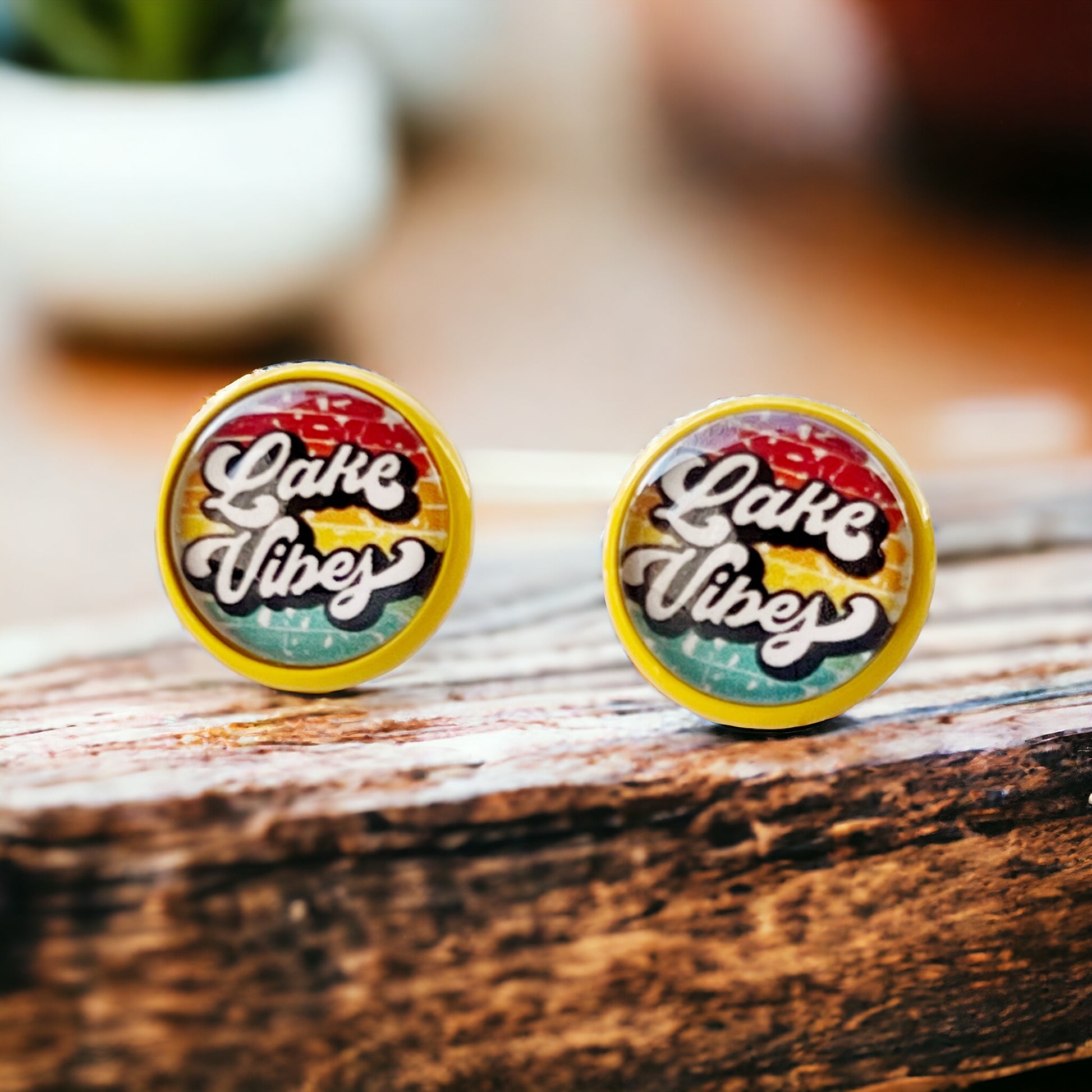 Yellow Stud Earrings with 'Lake Vibes' - Stylish & Vibrant Accessories