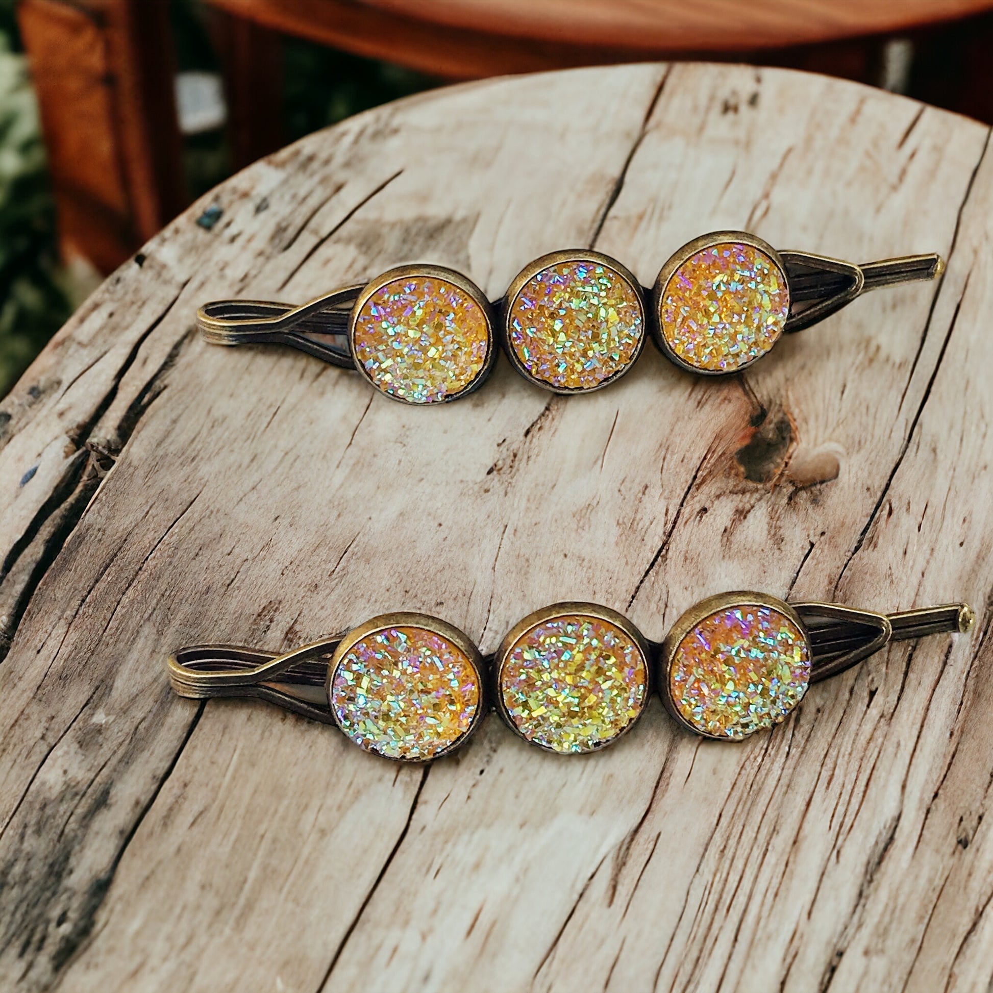 Yellow Glitter Druzy Hair Pins - Vibrant & Stylish Hair Accessories