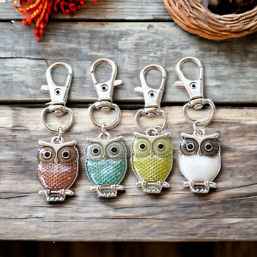 Vibrant Multi-Colored Owl Zipper Pull Keychain Purse Charms - Whimsical Accessories