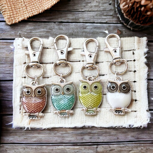 Vibrant Multi-Colored Owl Zipper Pull Keychain Purse Charms - Whimsical Accessories