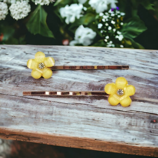 Yellow Flower Hair Pin Set - Elegant Floral Accessories