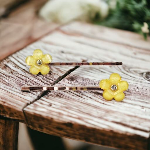 Yellow Flower Hair Pin Set - Elegant Floral Accessories