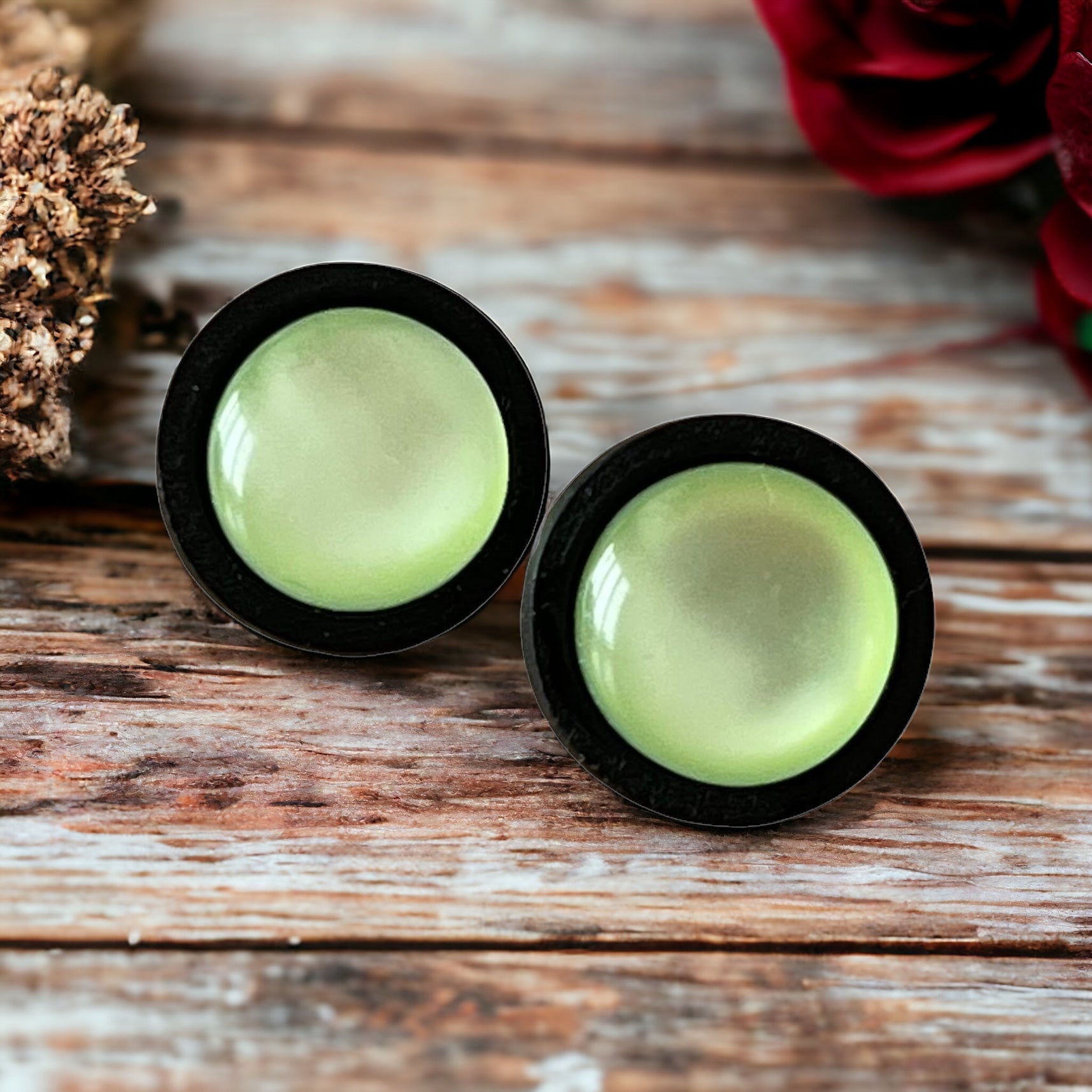 Green Resin Black Wood Unisex Stud Earrings - Stylish & Versatile Accessories