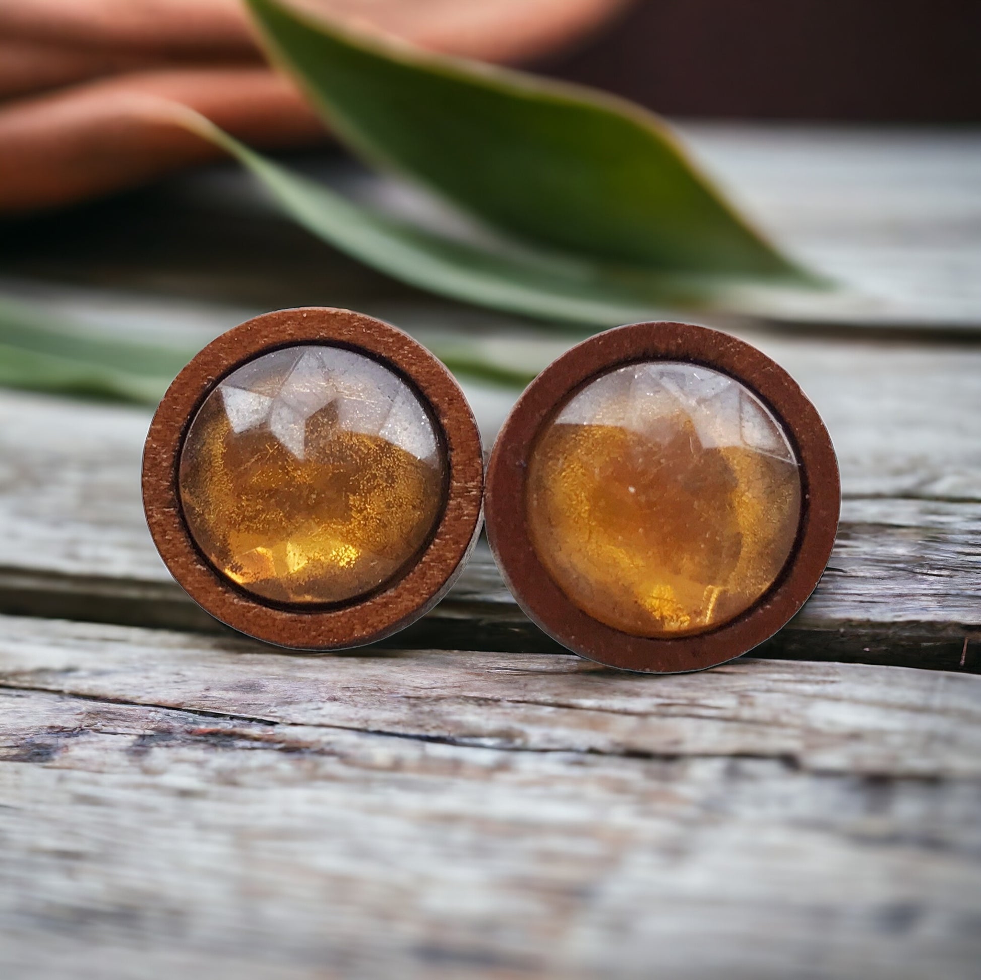 Brown Acrylic & Wood Unisex Stud Earrings: Natural & Versatile Accessories