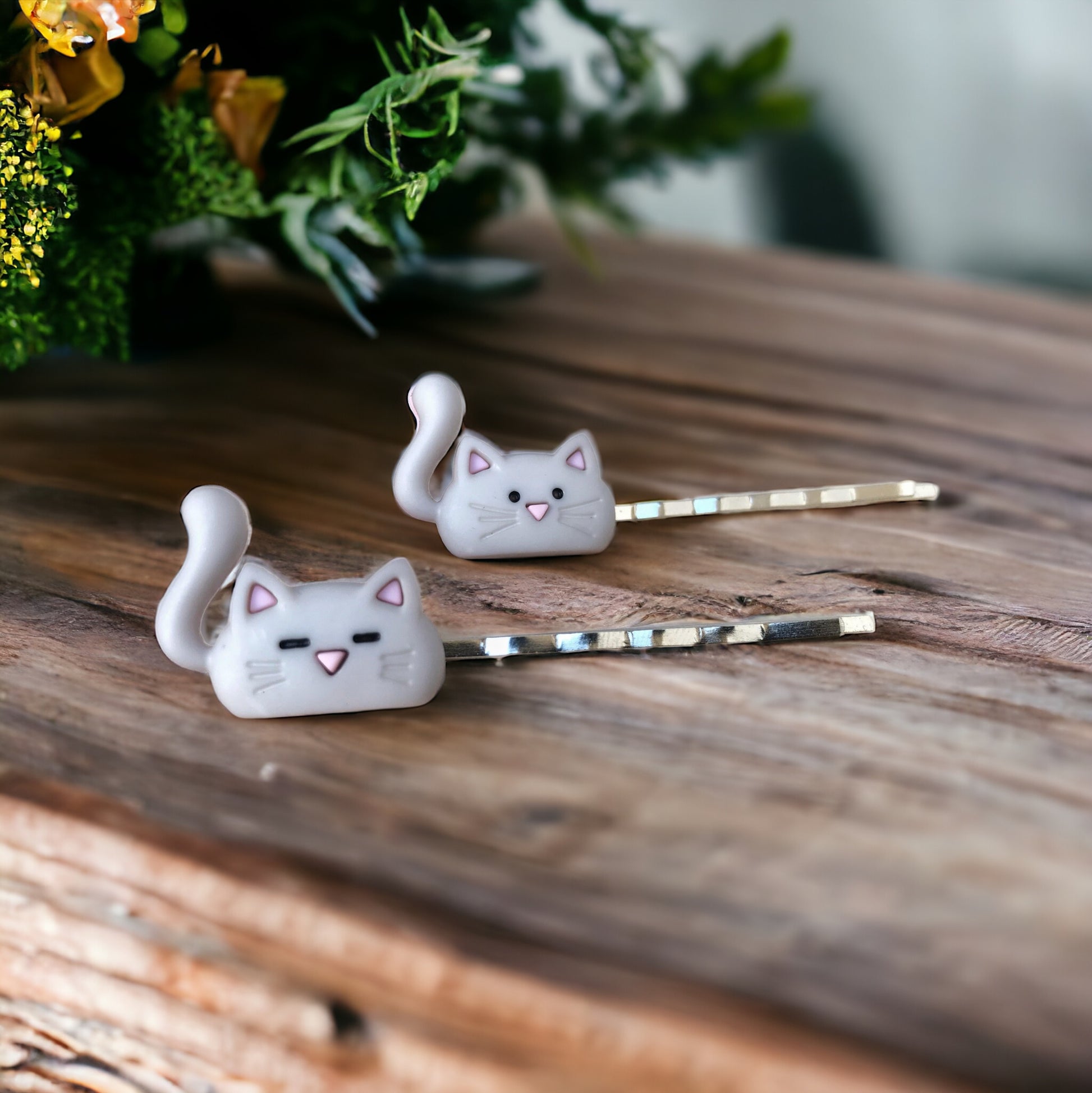 Gray Cat Hair Pins - Cute Accessories for Feline Fans