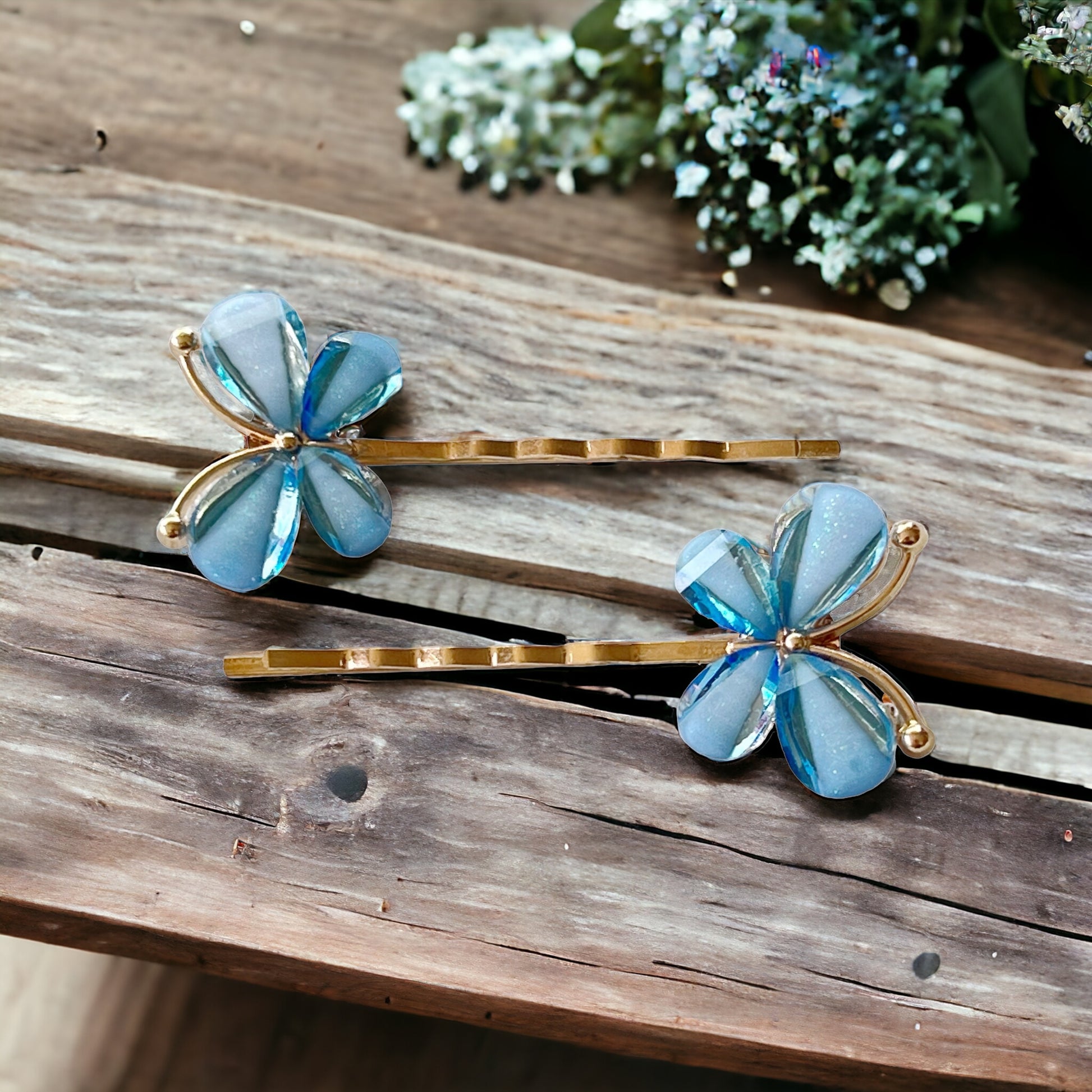 Blue Rhinestone Butterfly Hair Pins - Decorative Hair Clips for Women