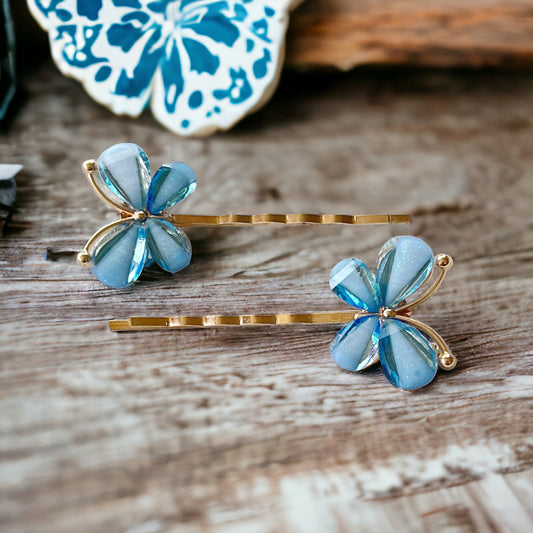 Blue Rhinestone Butterfly Hair Pins - Decorative Hair Clips for Women