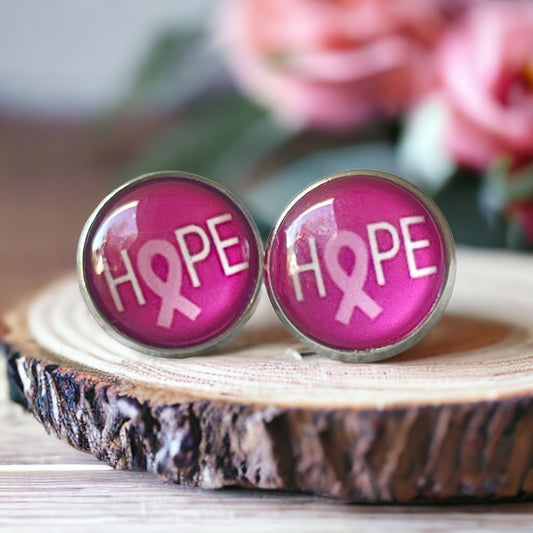 Breast Cancer Awareness 'Hope' Stud Earrings - Stylish & Meaningful Accessories