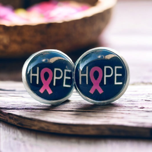 Breast Cancer Awareness 'Hope' Stud Earrings - Stylish & Meaningful Accessories