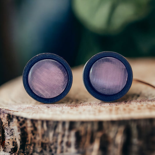 Purple Glass Black Wood Unisex Stud Earrings - Stylish & Versatile Accessories