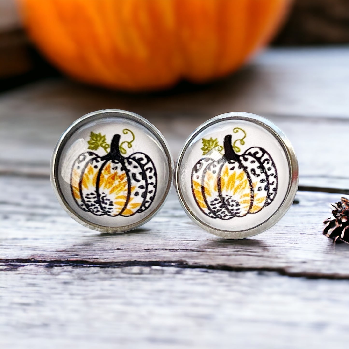 Pumpkin & Sunflower Silver Stud Earrings: Unique Autumn Accents for Your Style