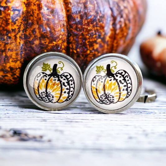 Pumpkin & Sunflower Silver Stud Earrings: Unique Autumn Accents for Your Style