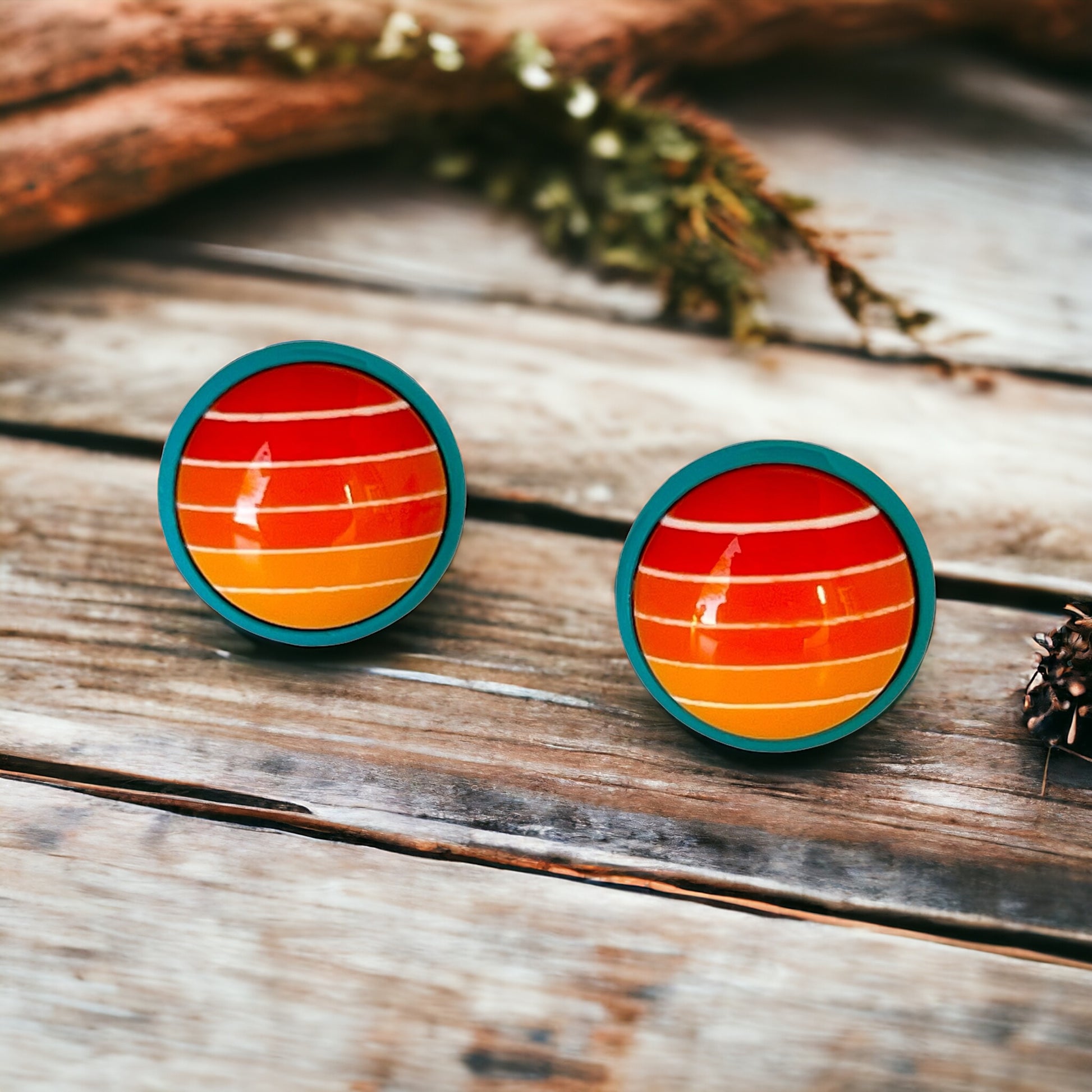 Orange Gradient Striped Blue Unisex Earrings - Stylish & Unique Accessories