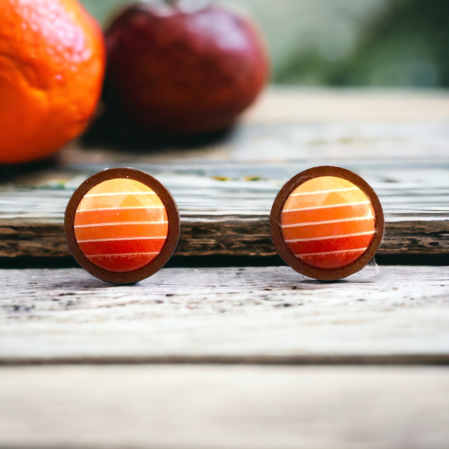 Orange Gradient Striped Wood Unisex Earrings - Stylish & Unique Accessories