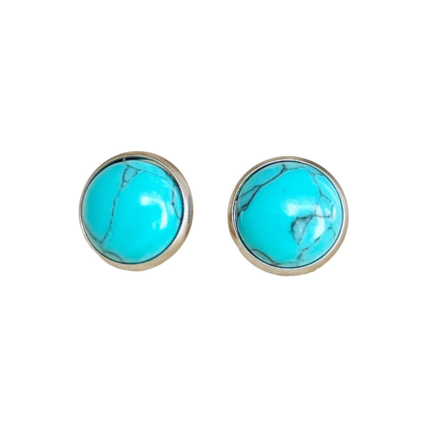 Turquoise 12mm Silver Stud Earrings: Boho Western Chic Accessories