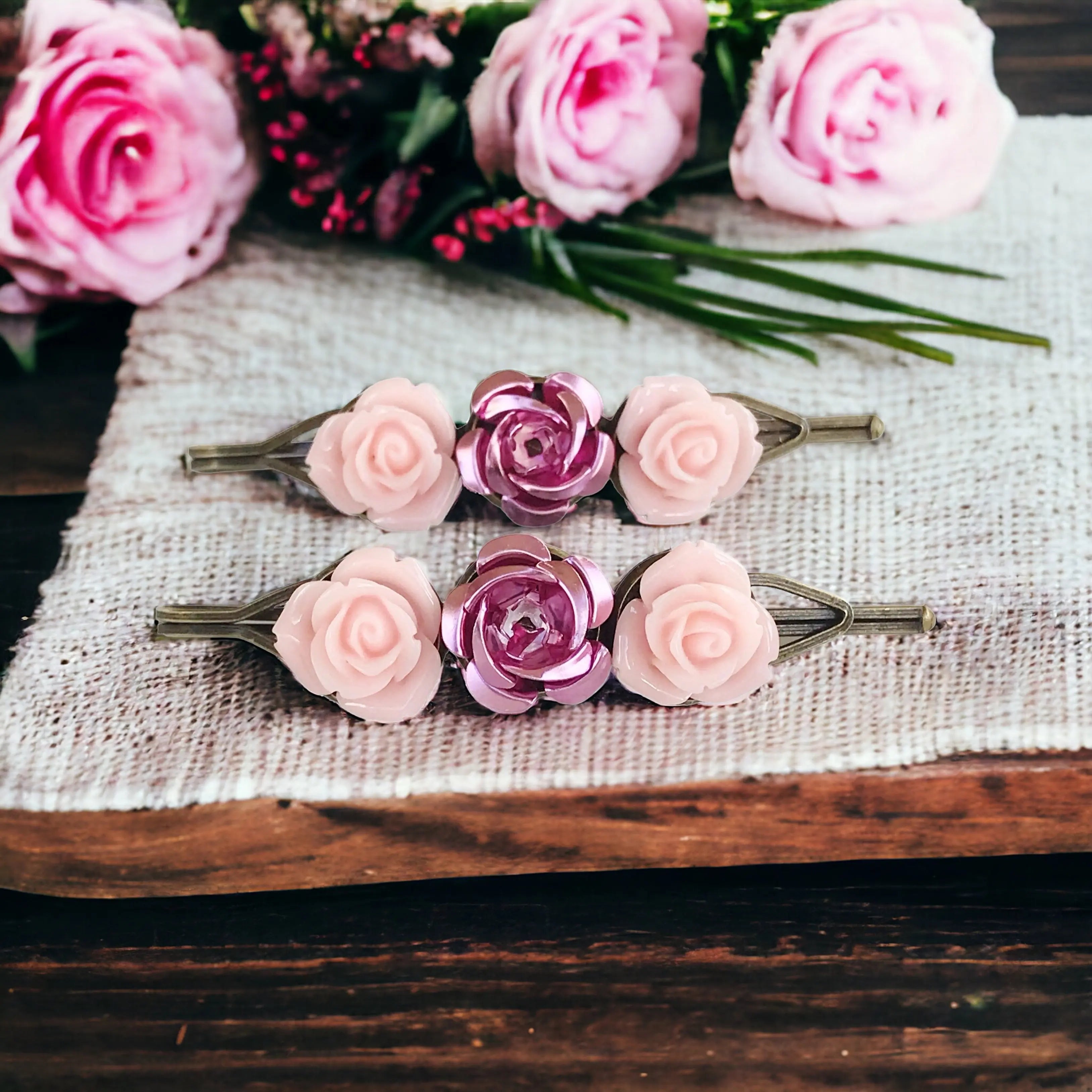 Rose Pin Design Pink Rose Floral Hair Pins: Elegant Romantic Hair Accessories - Be ...