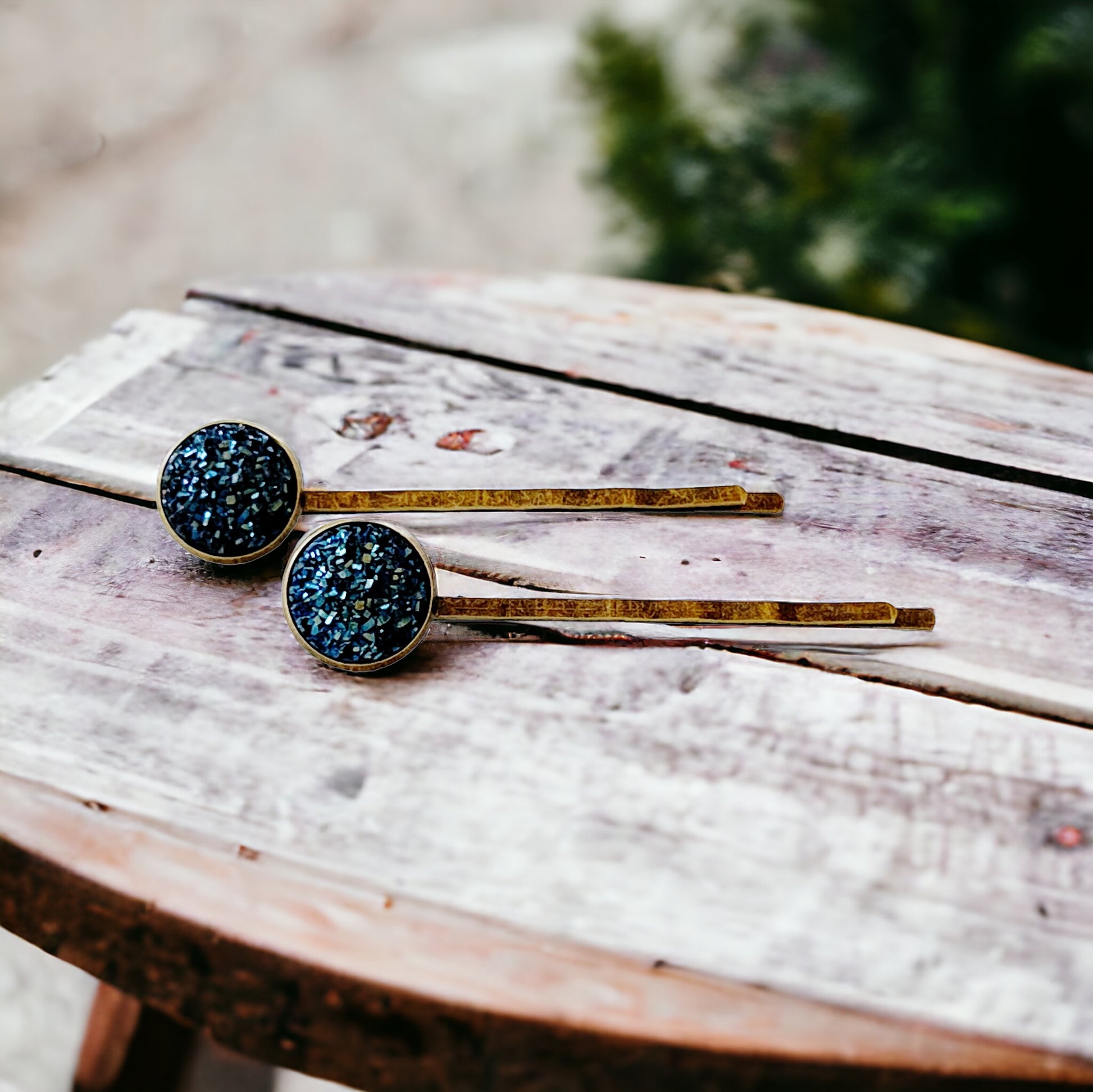 Cobalt Blue Druzy Brass Hair Pins: Elegant & Bold Accessories
