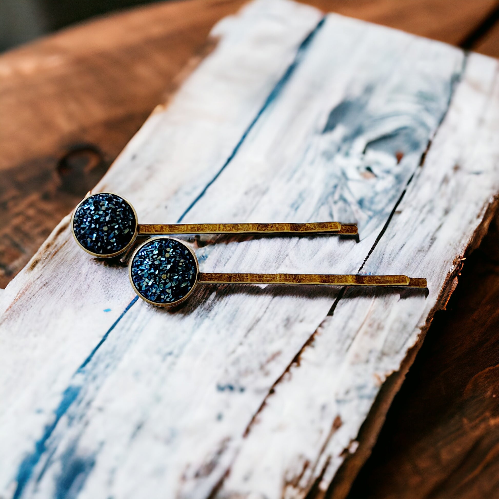 Cobalt Blue Druzy Brass Hair Pins: Elegant & Bold Accessories