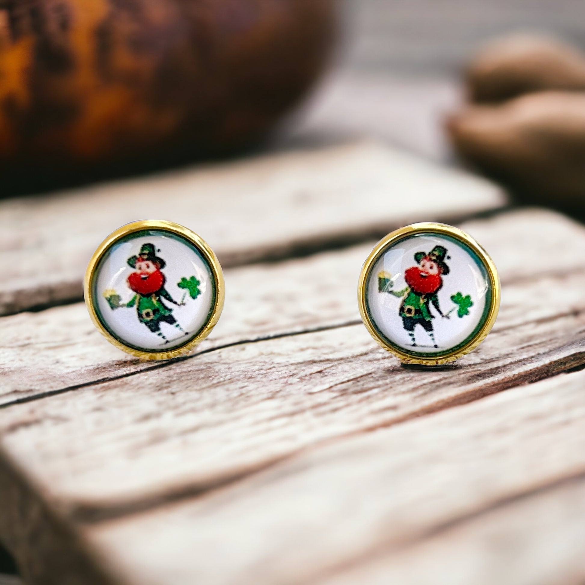 Leprechaun Gold Stud Earrings - Lucky & Festive Accessories