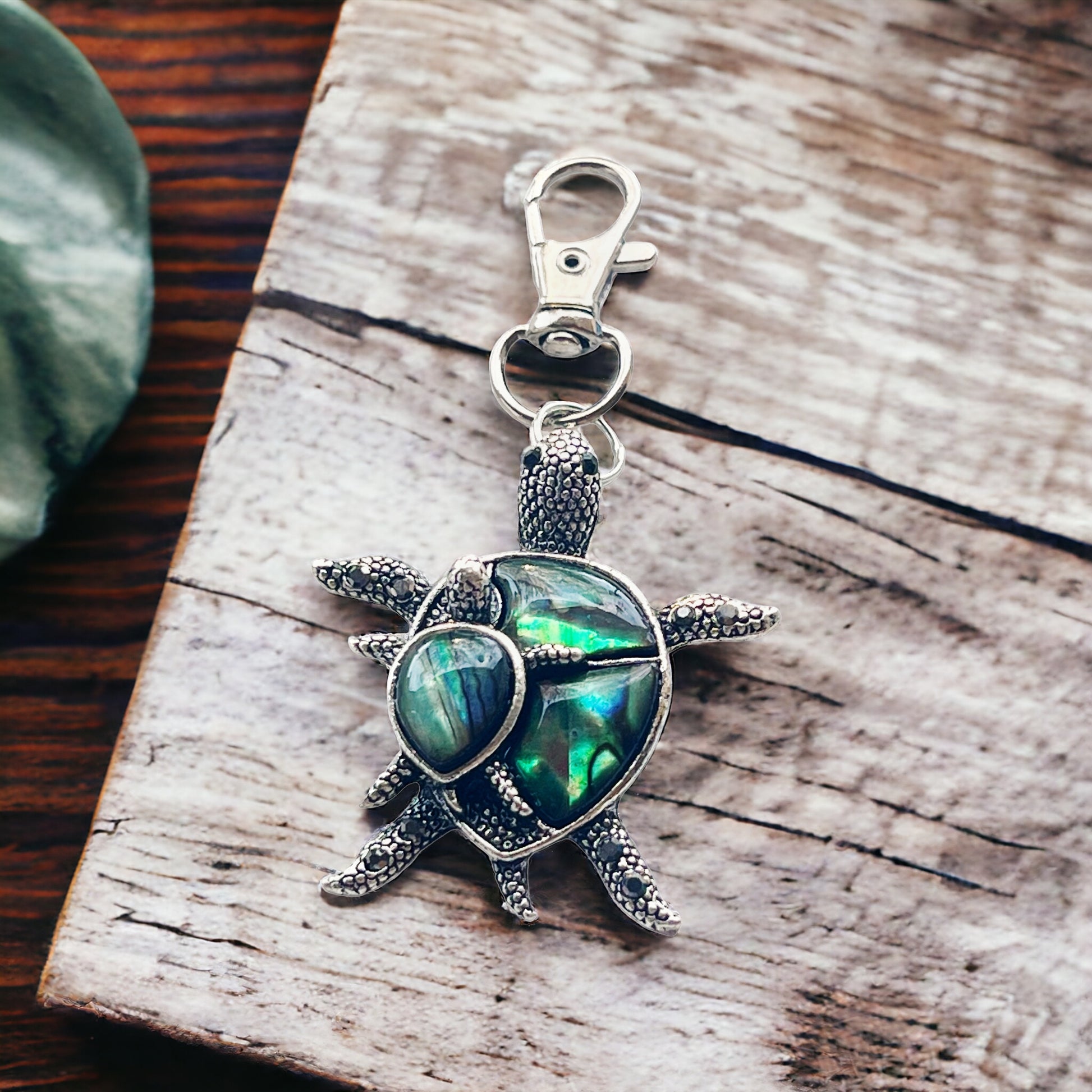 Turtle with Baby Purse Charm with Natural Abalone - Adorable Coastal-Inspired Accessory