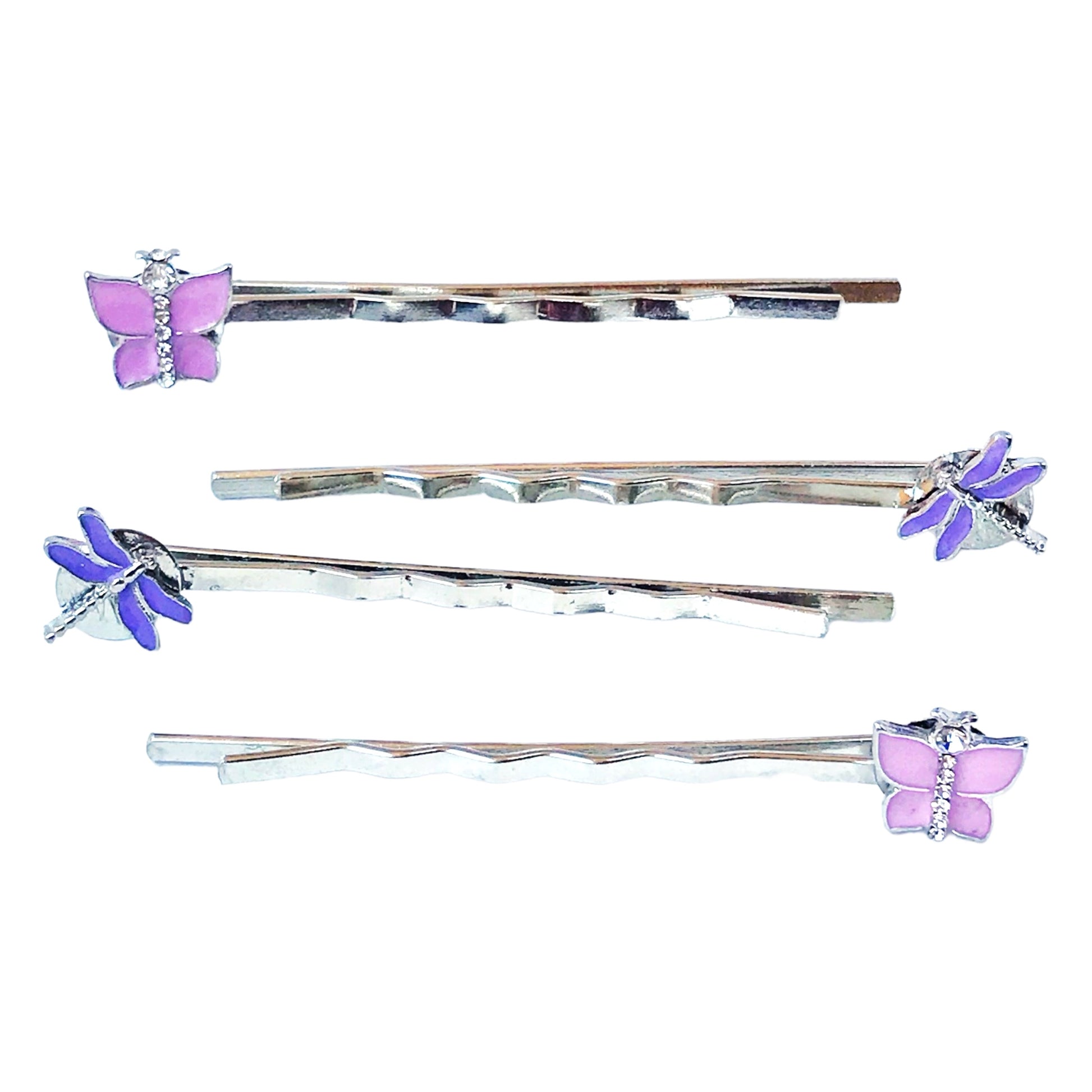 Pink Butterfly & Purple Dragonfly Hair Pin Set - Set of 4 Stylish Accessories for Hair