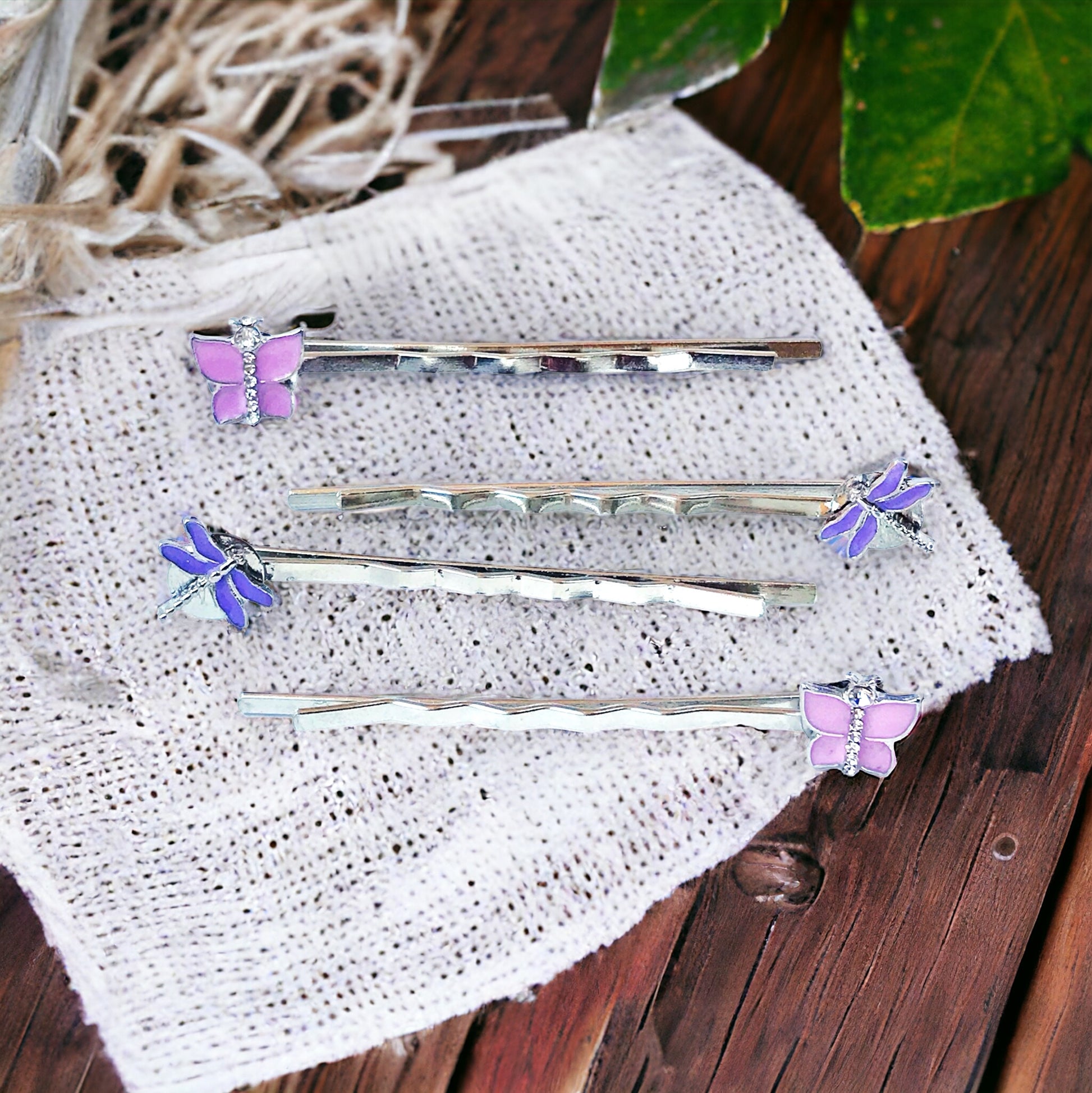 Pink Butterfly & Purple Dragonfly Hair Pin Set - Set of 4 Stylish Accessories for Hair