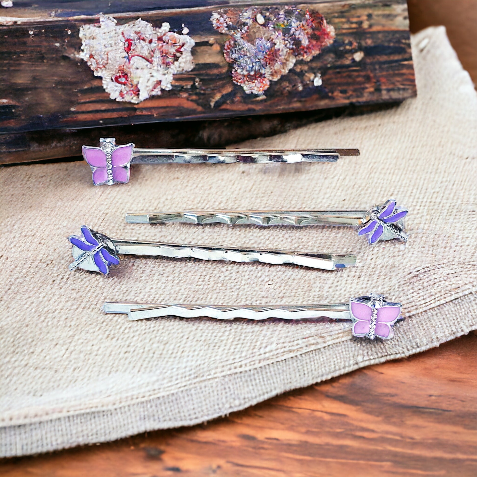 Pink Butterfly & Purple Dragonfly Hair Pin Set - Set of 4 Stylish Accessories for Hair