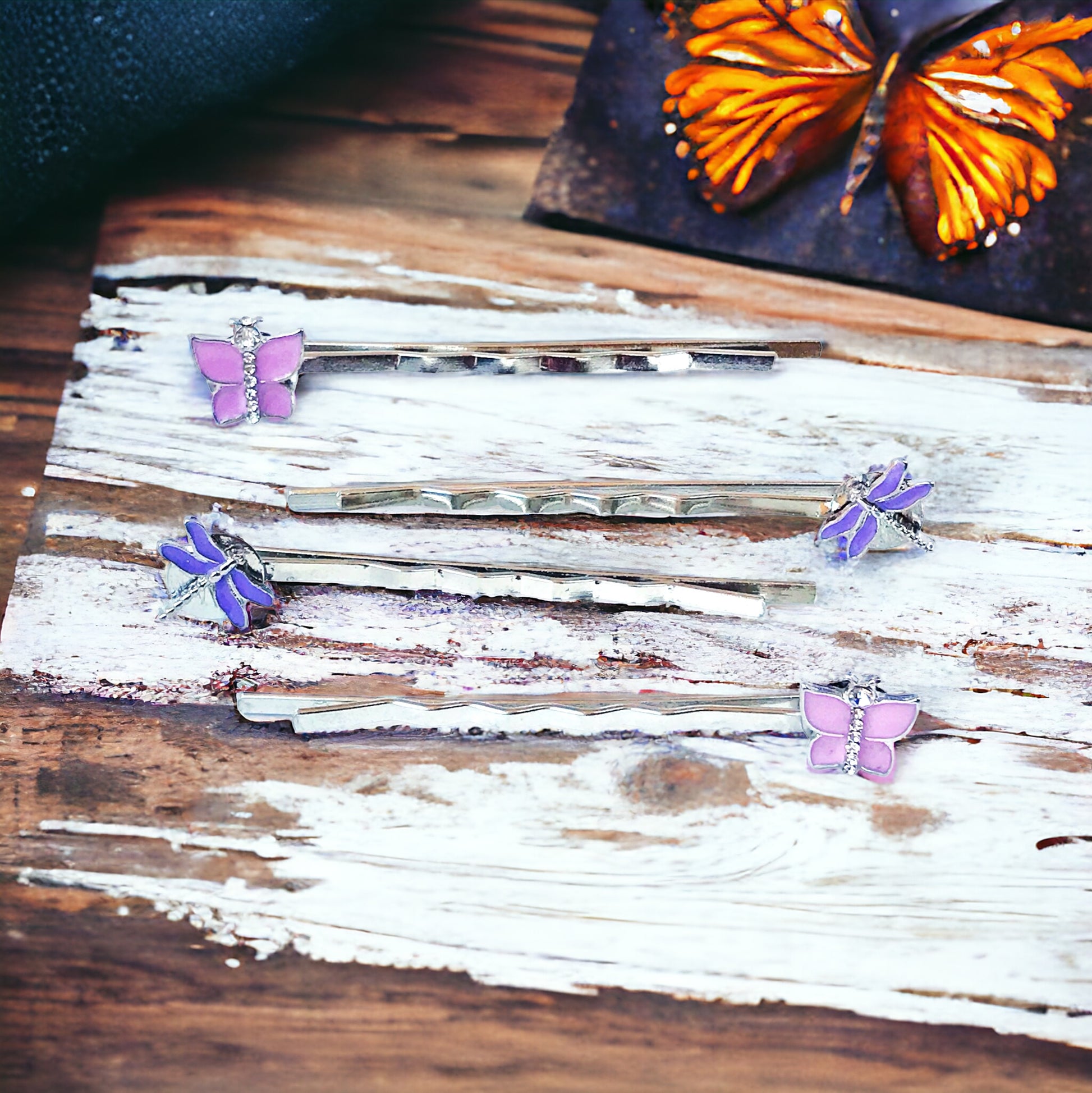 Pink Butterfly & Purple Dragonfly Hair Pin Set - Set of 4 Stylish Accessories for Hair